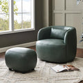 KINWELL Swivel Faux Leather Armchair with Ottoman Set No Assembly 34”W PU Leather Accent Chair &amp 23 Small Footrest for Living Room Lounge Green