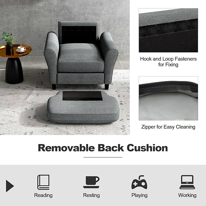 Giantex Modern Mid-Century Accent Chair Set of 2 - Linen Living Room Chair with Tufted Back 7 Thick Cushion Max Load 400 lbs Upholstered Armchair Club Chair for Bedroom Grey