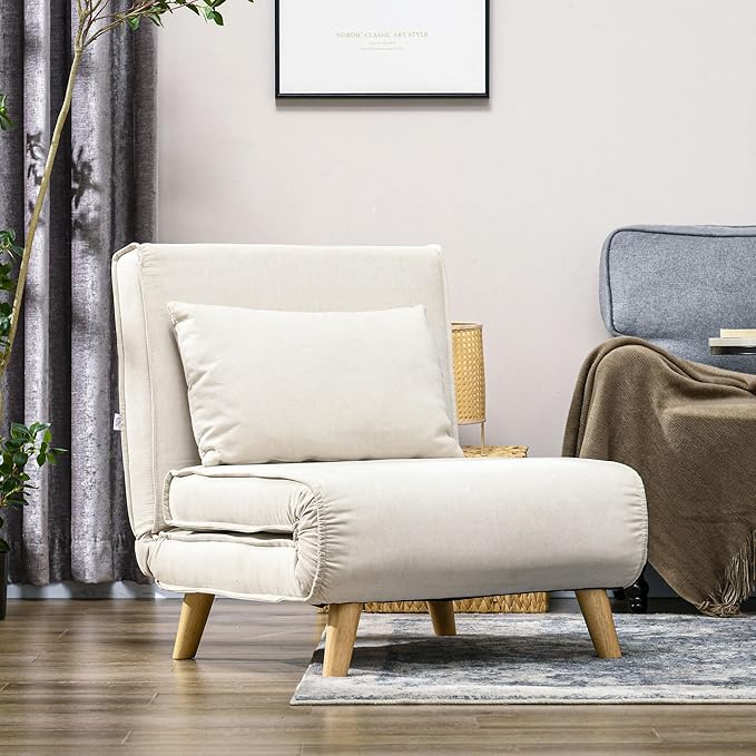 Convertible Chair Bed 2-in-1 Multi-Functional Sofa Bed Sleeper Chair with Adjustable Backrest for Living Room Bedroom Home Office Beige