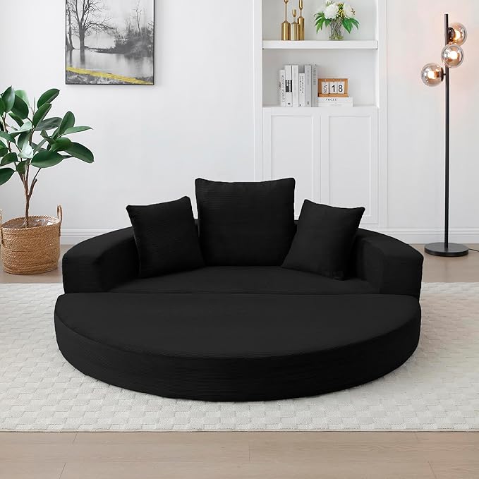 KEIKI 67 Corduroy Convertible Circular Floor Sofa BedMulti-Functional Adjustable Futon Couch for Living Room Bedroom ApartmentNo Assembly