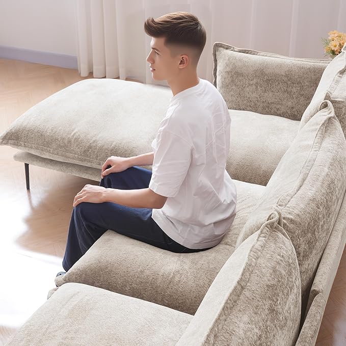 WJShome Velvet Modular Sectional Couch 74 Loveseat Cloud Couch with Deep Seat Sofa 2-Seater Sofa with Removable Cushions for Livingroom with 8 High Legs for Small SpacesOatmeal