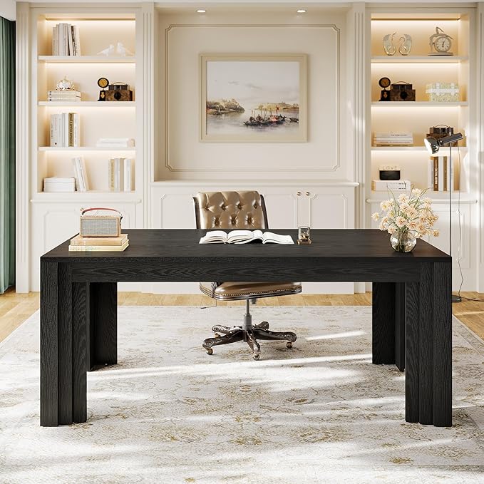 Tribesigns 63-Inch Executive Desk Large Home Office Computer Desk with Heavy Duty Legs Modern Study Writing Table Business Workstation for Home Office Conference Room Black