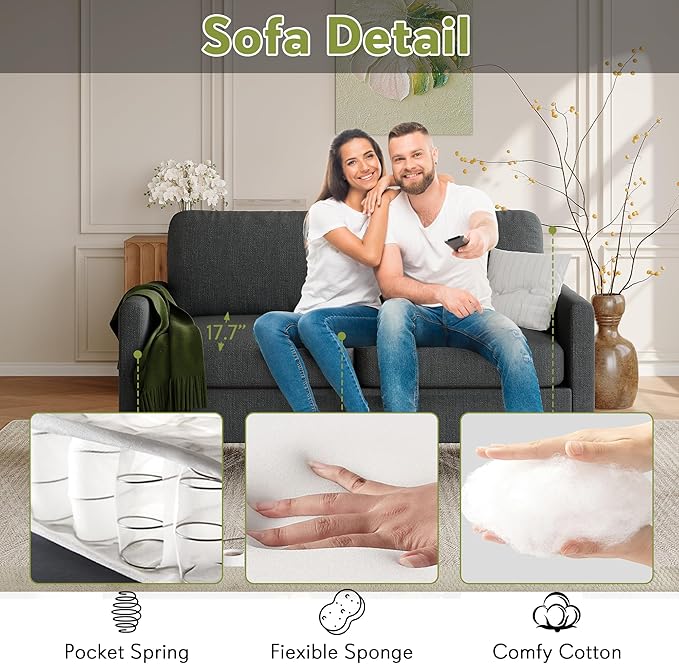 STHOUYN Modern 3-Piece Living Room Set 72 Grey 3 Seater Couch and 56 Loveseat with USB Ports Small Couch and Chair Set for Small Space Apartment Office (Grey 1 Chair + 1 Loveseat + 1 Couch)