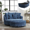 Chifee &amp Vingol 59.8 W Oversized Accent Barrel Chair Large Round Chair with Ottoman &amp Movable WheelsBlue