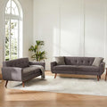 Kingfun Loveseat and Sofa Sets Mid Century Modern Linen Love Seat Couches for Living Room Button Tufted Upholstered Furniture Easy to Install Small Couch for Bedroom Office Apartment Grey