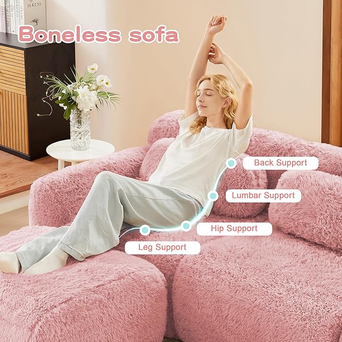 Boneless Couch Modular Sectional Sofa Comfy Cloud Couch No Assembly L Shaped Couches 80.4 Modern Sectional Couches for Living Room Deep Seat Loveseat Sofa Floor Sofas Anti-SlipPink
