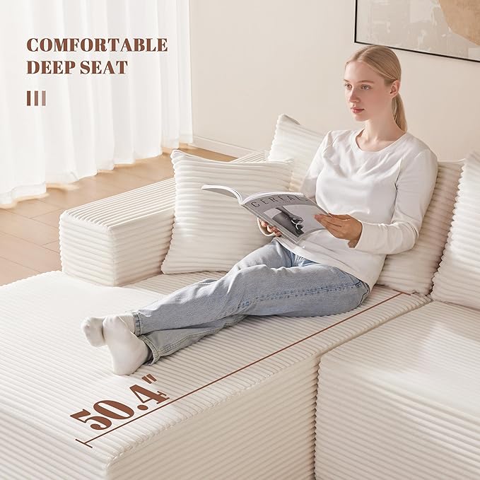 140” Cloud Sectional Couch Modular Sectional Sofa with Deep Seat Boneless Sofa for Living Room Fluffy Comfy L-Shaped Couch with Left Facing Chaise No Assembly Required Beige