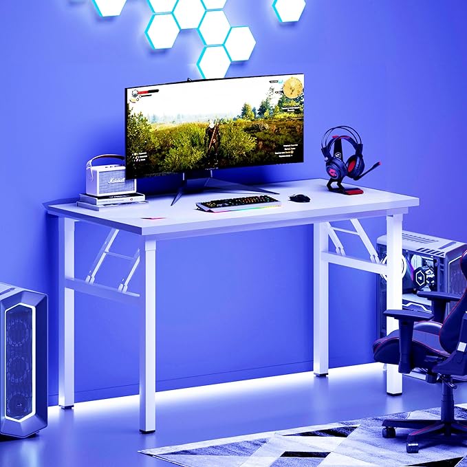 Folding Desk 47 inch No Assembly Folding Desks for Small Spaces Sturdy Foldable Computer Desk Functional Home Office Desks Study Writing Desk Office Table Workstation for Home Office Outdoor