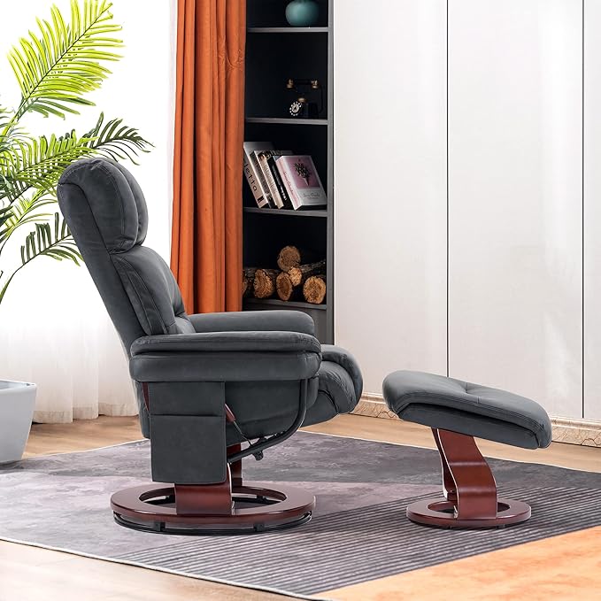 MCombo Swivel Recliners with Ottoman Reclining TV Chairs with Vibration Massage Faux Leather Ergonomic Lounge Chair for Living Room Bedroom 4832 (Dark Grey)