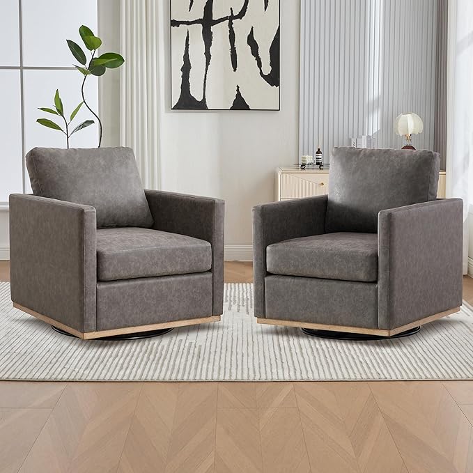 Chifee &amp Vingol 30.7 W Swivel Accent Chair for Living Room PU Leather Swivel Armchair Mid Century Modern Chair Set of 2Gray