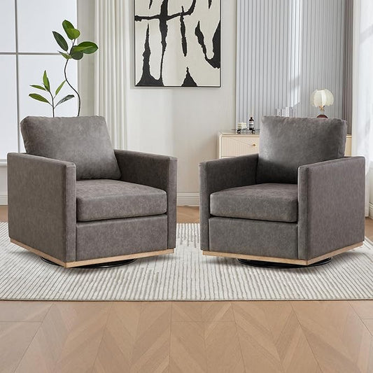 Chifee &amp Vingol 30.7 W Swivel Accent Chair for Living Room PU Leather Swivel Armchair Mid Century Modern Chair Set of 2Gray