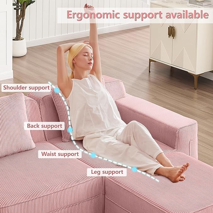 Loveseat Boneless Sofa Couches for Living Room-81 Pink 2 Seater Cloud Couch-No Assembly Required Modular Corduroy Full Sponge Compression Sofas for House Apartment