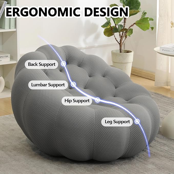 Bean Bag Grey Chair for Bedroom Small Comfy Chairs for Living Room Small Space Comfortable Corner Reading Chair for Adults/Teens No Assembly Required 350 LBS Capacity (Grey)