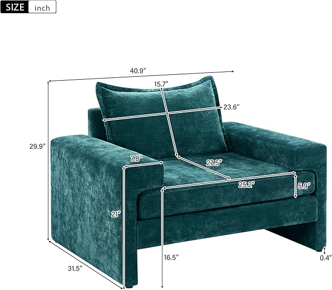 Christopher Knight Home Aylen Modern Chenille Upholstered Accent Chair with Wide Armrests Wooden Living Room Club Chair Bedroom Comfy Reading Chair with Back Pillow Teal Green