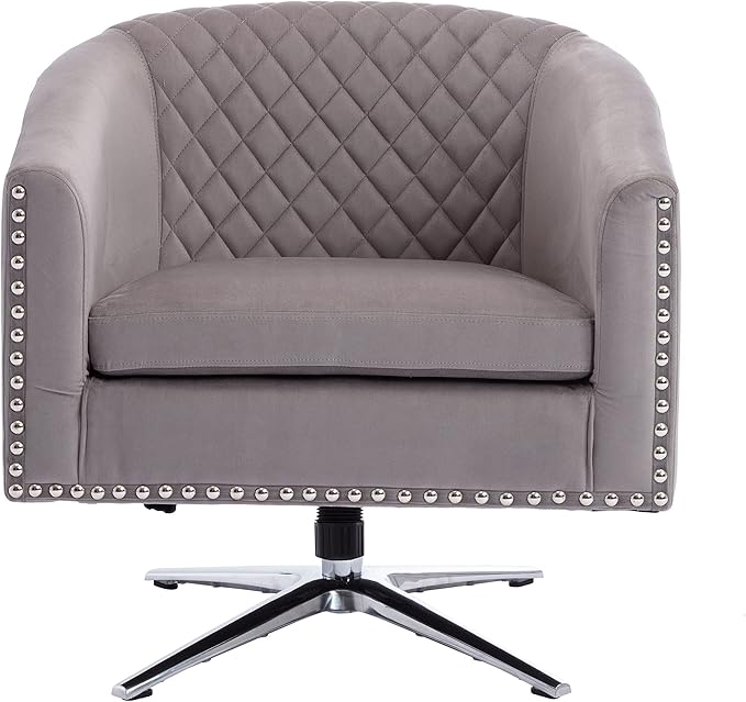 Swivel Barrel Chair Living Room Chair with Nailheads and Metal Base