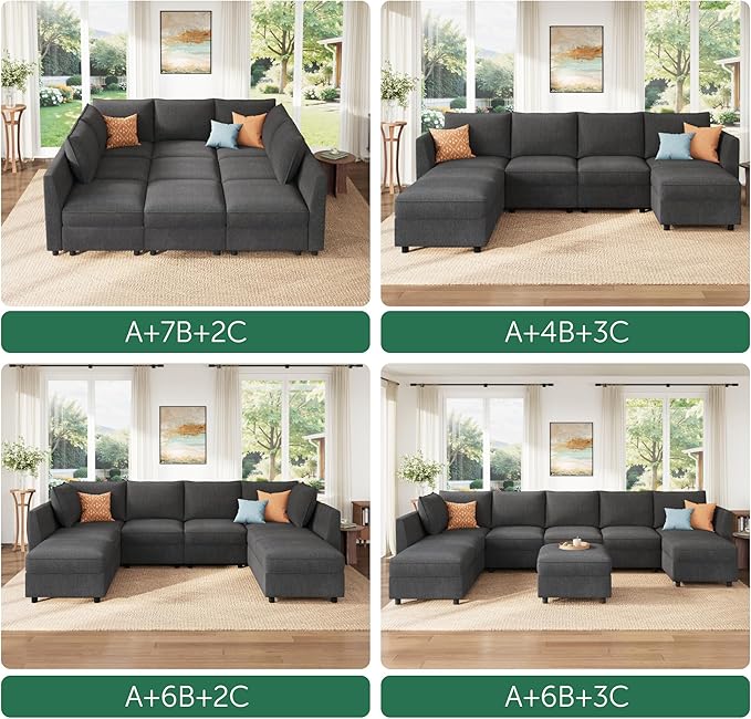HONBAY Ottoman Module for Modular Sectional Sofa Couth Storage Ottoman Ottoman Bench for Living Room - Snowflake Velvet Grey