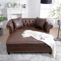 62.99 Chaise Lounge Indoor Comfy Reading Chair with 2 Pillows PU Leather Chesterfield Loveseat Sofa with Tufted Back &amp Rolled Arm Oversized Chaise Lounge Couch Indoor for Living Room Brown