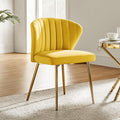 HULALA HOME Velvet Dining Chairs Modern Small Armless Accent Chair with Gold Metal Legs Living Room Upholstered Cute Side Chair Elegant Tufted Back Vanity Chair-Yellow