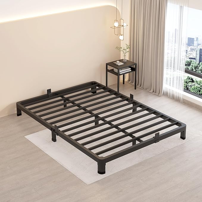 MAF 4 Inch Full Size Metal Platform Bed Frame with Round Corner Legs 3000 LBS Heavy Duty Steel Slats Support Noise Free No Box Spring Needed Easy Assembly
