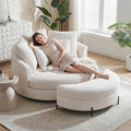 Aoiy &amp Wifon 59.8 W Oversized Barrel Chair with Ottoman Round Chair with Ottoman Extra Large Living Room Chair Set with Wheels Knitted Chenille Beige