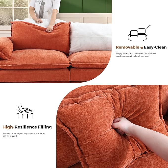ABCASA Oversized 150 U Shaped Couch Modular Sectional Sofa 6-Seat Comfy Cloud Couch with 4 Pillows Deep Seat Couches for Living Room Bedroom and Apartment Chenille Orange
