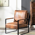 Modern Accent Chair for Living Room Bedroom Mid Century Arm Chair Microfiber Office Accent Chair Reading Chair with Metal Frame for Balcony Lounge Brown