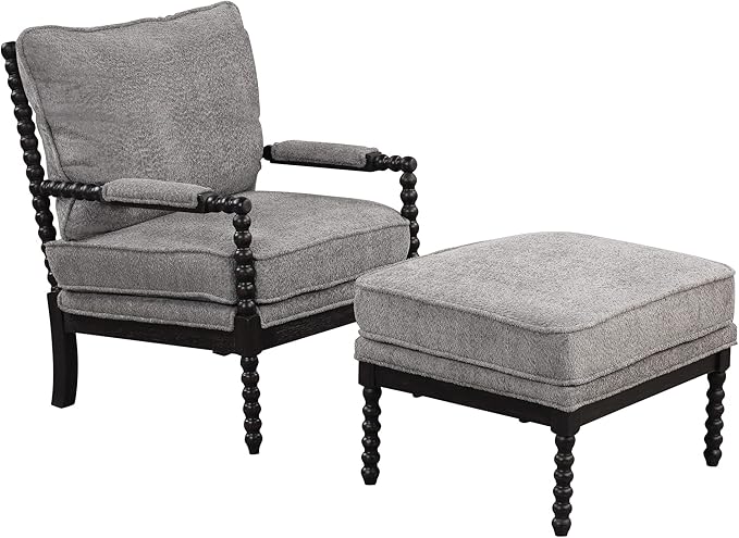 Generic Velvet Accent Lounge Chair with Ottoman Modern Armrests Pad Reading Chair with Footrest for Small Space Living Room Black+Gray