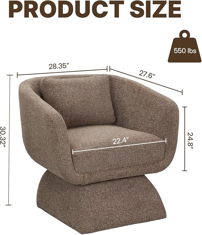 Modern 360° Swivel Accent Chair with Armrest &amp Curved Back Soft Cushioned Barrel Lounge Chair (Otter)