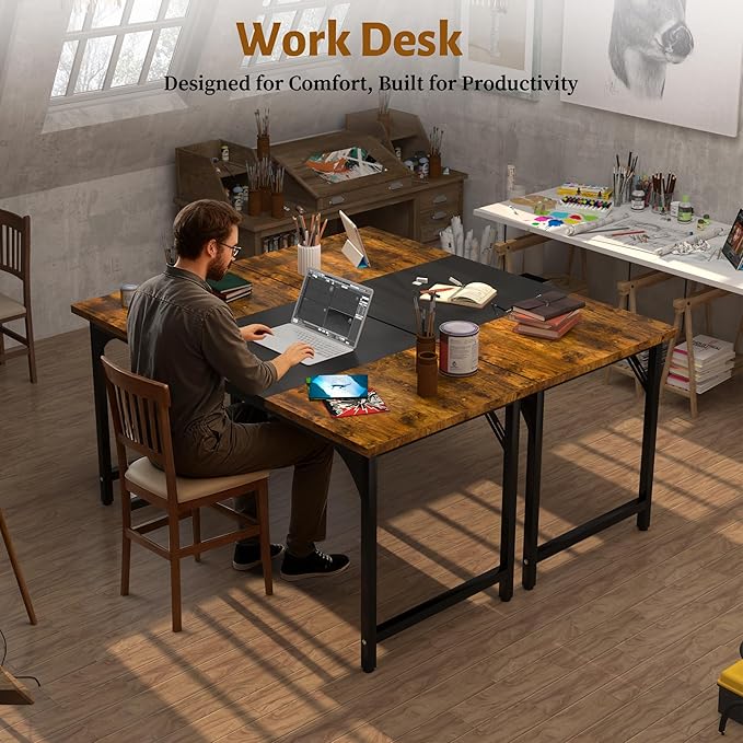 AZN Office Desk Office Desk 47'' Carbon Fiber Desktop Computer Desk 24'' Wide Computer Desk w/Large Legroom Home Office Desks for Work Writing Study Gaming Waterproof &amp Scratch-Resistant Surf