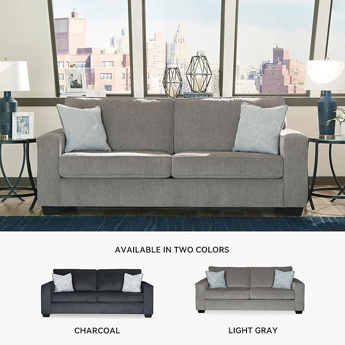 Signature Design by Ashley Altari Modern Queen Sofa Sleeper with 2 Accent Pillows Light Gray