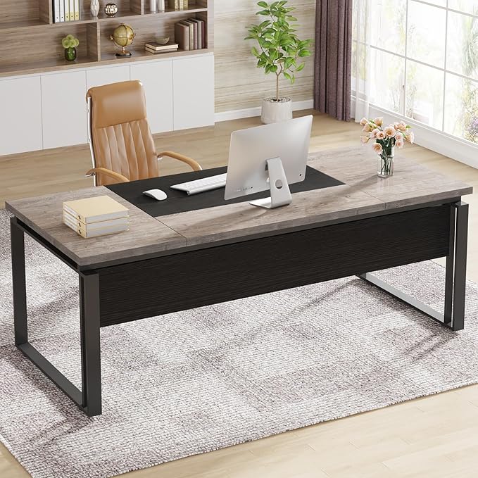 Tribesigns 63 Computer Desk Home Office Desk Writing Table for Workstation Modern Executive Desk with Sturdy Legs (Only Table) (Gray &amp Black)
