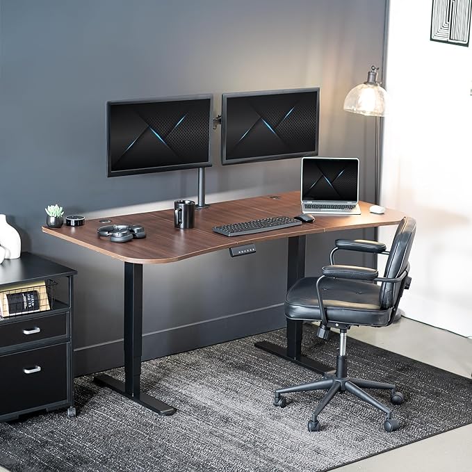 VIVO Electric 63 x 32 in Dual Motor Standing Desk Memory Height Adjustment 2B Series Dark Walnut Top Black Frame DESK-KIT-2B1D