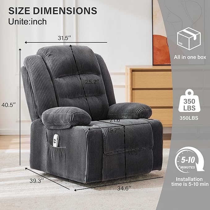 Power Recliner Chair with Cup Holders Electric Recliner Chair for Adults Living Room Reclining Chair Home Theater Seating Lounge Chair (2 Stripe Gray)