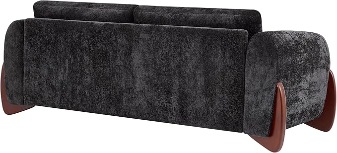 Christopher Knight Home Taki 89 Inches Sofa Couch Cozy Chenille Upholstered 3-Seater Sofa Wood Frame Couches Comfy Home Sofa Living Room and Office Lounge Seating with Armrests Black