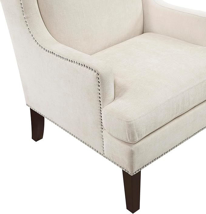 Lexicon Modern Accent Chair Textured Fabric Upholstered Arm Chair High Wingback and Nailhead Trim for Living Room/Bedroom/Office Beige