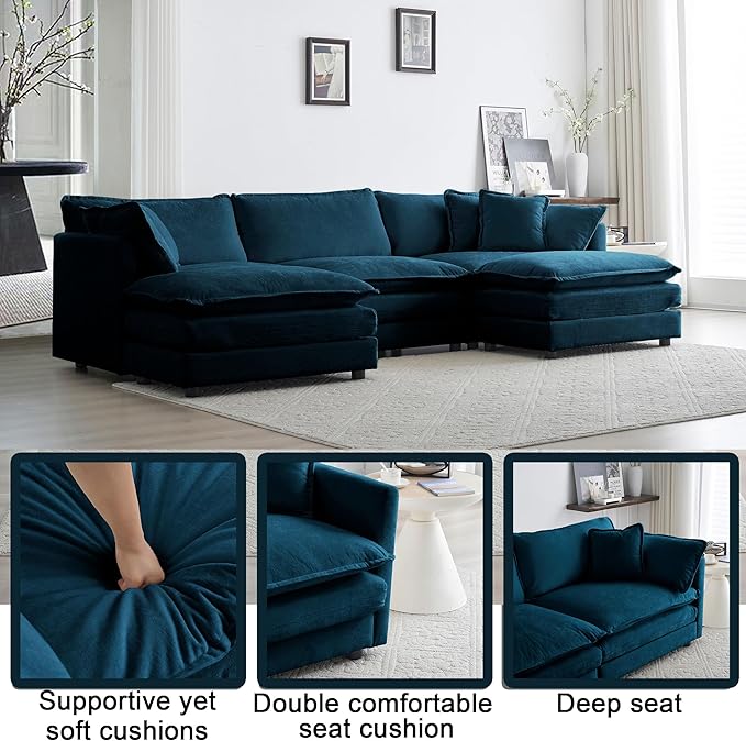 Modular Sectional Sofa 111.5 U Shaped Sectional Couch 5 Seater Comfy Cloud with Movable Ottoman for Living RoomBlue