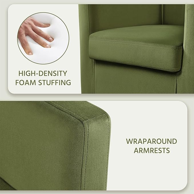 Yaheetech Velvet Accent Chair Modern and Comfortable Armchairs Upholstered Barrel Sofa Chair for Living Room Bedroom Waiting Room Olive Green 2pcs