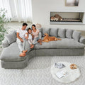 129'' Modern Sectional Sofa4-5 Seater Upholstered Couches with 10 CushionsHigh Density Sponges Cloud Couch L-Shape Left SofaCorduroy Sponge Sofa for Living RoomNo Assembly Required(Gray)