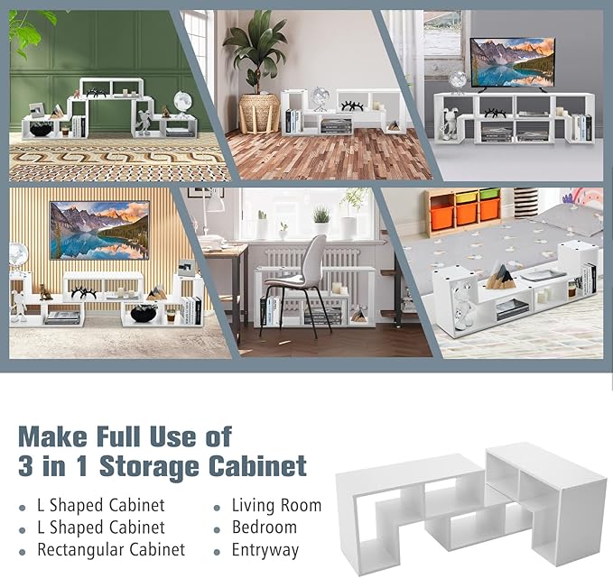 GOFLAME 3 Pieces TV Console Stand Modern Entertainment Center for 50 55 60 65 Inch Flat Screen TV Free Combination Bookcase for Storage &amp Display Suitable for Living Room Bedroom (White)