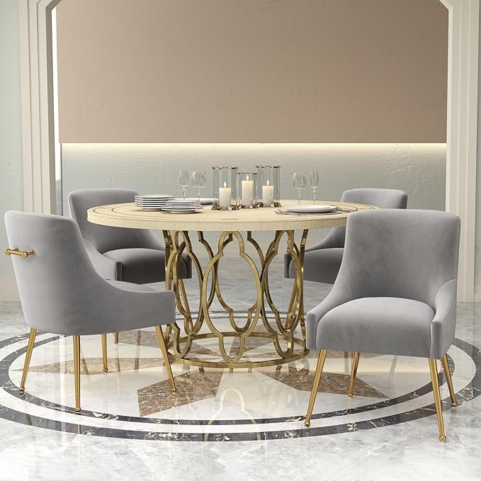 Dining Chairs Set of 6 Modern Velvet Dining Room Chairs with Gold Legs Upholstered Accent Chairs for Living Room/Restaurant/Study Room(Grey)