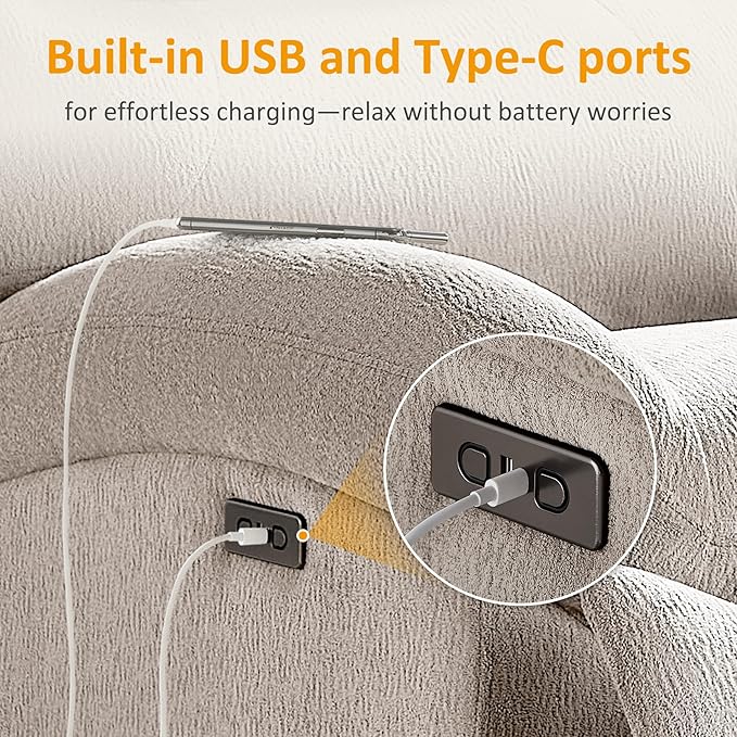 VANOMi Power Recliner Chair with USB &amp Type-C Charging 270° Swivel Glider Rocker Electric Nursery Recliner for Living Room Bedroom and Office Camel