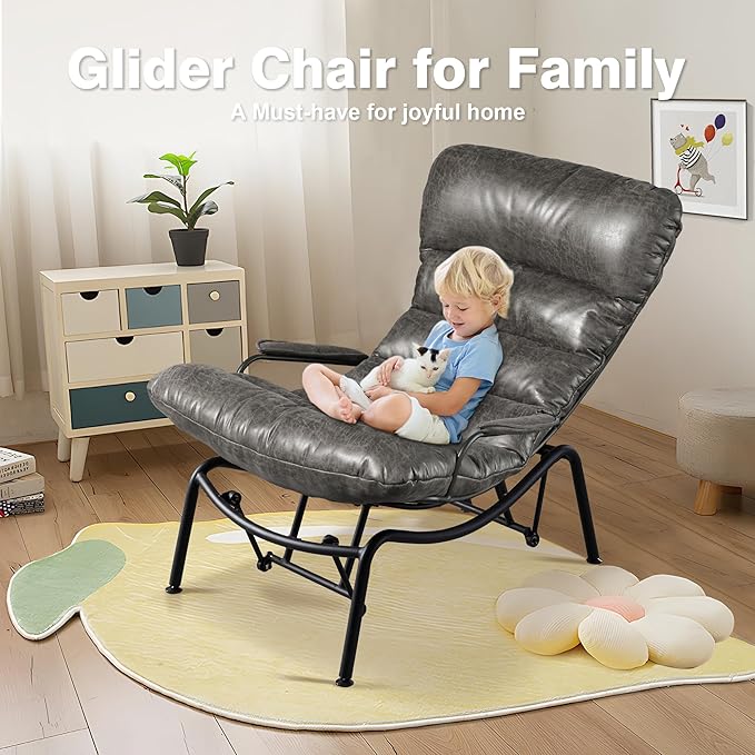ovios Rocking Chair with Ottoman Glider Recliner with Footrest Lazy Accent Armchair with Comfy Cushion for Living Room Bedroom Office Suede Leather Grey