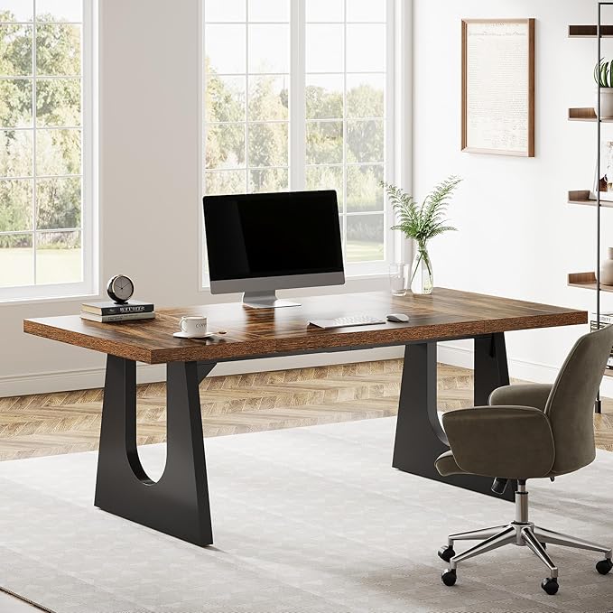 Tribesigns 70.86-Inch Executive Desk Large Computer Office Desk with Double Wood Pedestal Modern Simple Style Rectangle Writing Table for Home Office (Dark Brown)