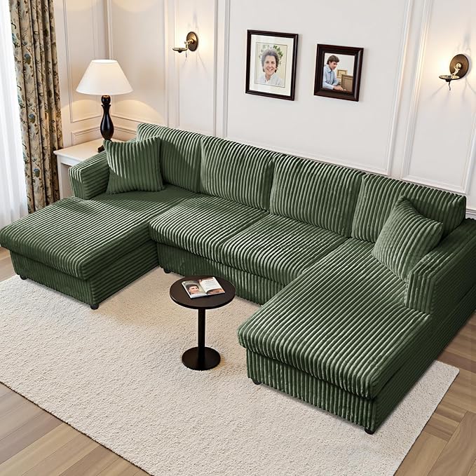 Modular Sectional Sofa U Shaped Cloud Sectional Couches for Living Room Oversized Couch with Doule Chaise &amp Deep Seat Fluffy Corduroy Sofa Washable