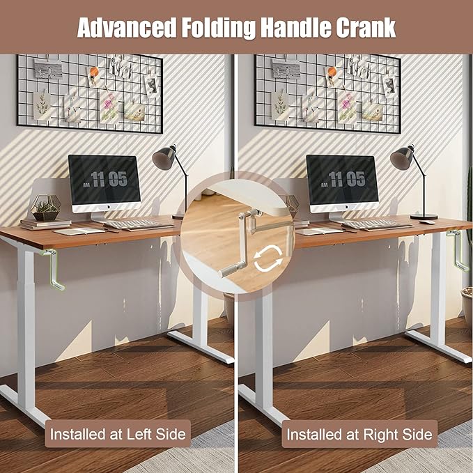 Tangkula Hand Crank Stand Up Desk Frame Manual Height Adjustable Standing Workstation with Foldable Crank Handle Cable Management Tray Headphone Hook Ergonomic Sit Stand Desk Frame for Home Office