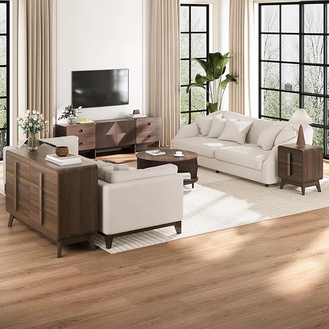 66 Fluted TV Stands for Living Room Mid Century Modern TV Consoles for 75 inch TV Entertainment Center with Storage Media Console with Adjustment Shelf(Walnut)