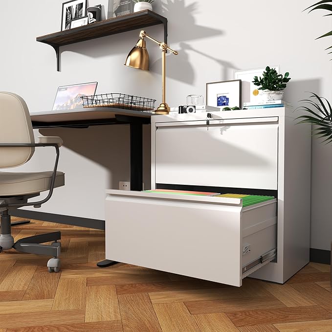 2 Drawer File Cabinet with Lock Small Filing Cabinets for Home Office Modern Farmhouse Under Desk Storage Cabinet Organizer with Locking DrawersWhite