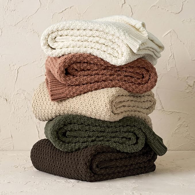 EVERGRACEHOME Chunky Chenille Knit Throw Blanket for Couch Soft Luxurious Moss Stitch Blankets for Bed Cozy Decorative Farmhouse Knitted Throws for Sofa Terracotta Clay 50 x 60