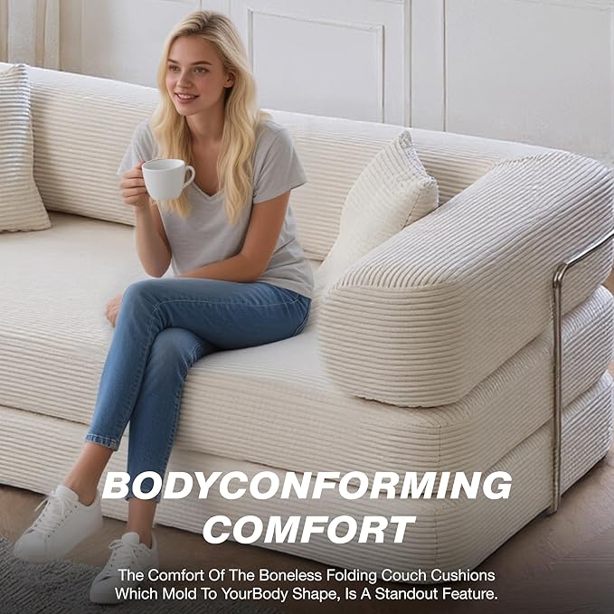 MYFUNSHOP Sleeper Sofa Bed4-in-1 Convertible Folding Boneless CouchFoldable Love Seat with Blanket Pillow Corduroy Floor Futon Couch for Living RoomBedroomLounge Studio