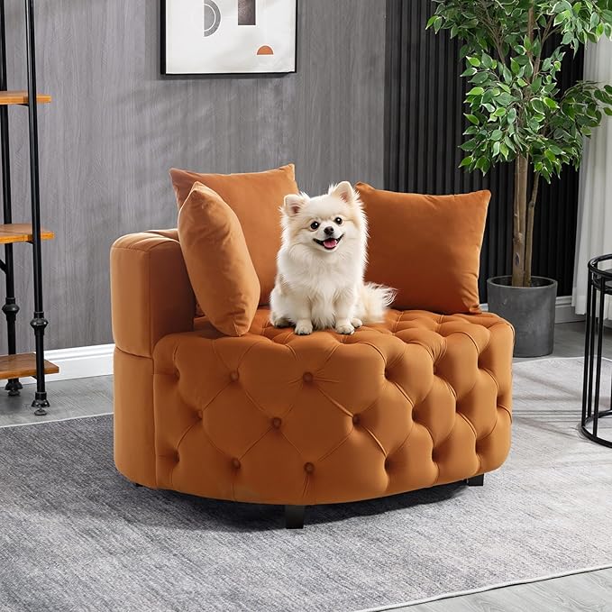 mikibama Round Barrel Accent Chair Oversized Upholstered Sofa Velvet High-Resilience Sponge Sofa Chair for Living Room Bedroom Apartment